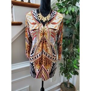 Nygard Women's Multicolor Polyester Round Neck Long Sleeve Blouse Size Medium